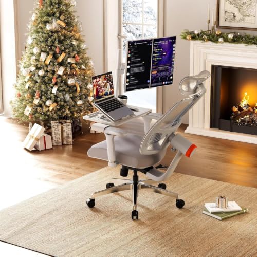 Image of DROGO Ergonomic Office Chair for Work from Home, High Back Computer Chair with Adaptive Lumbar Support, 4D Armrest, Tray, Recline, Adjustable Height & Headrest, Mesh Chair for Office /Home (Grey)