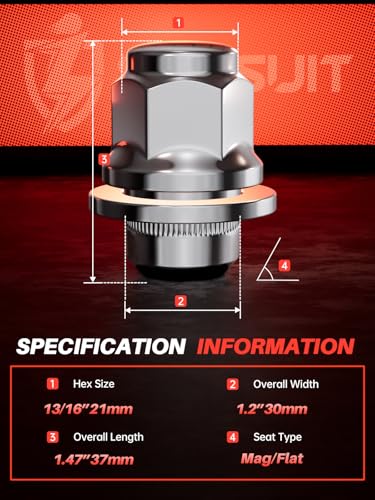 Image of Sposuit M12x1.25 Lug Nuts - Replacement for 2013-2024 Infiniti Q50, 2008-2015 G37, 2014-2024 QX60, 2013-2024 QX50 - OEM Factory Style Mag Seat Chrome Lug Nut with Washer(20 Pcs)
