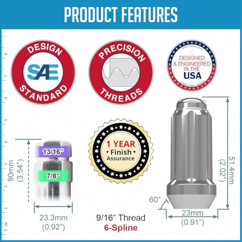 Image of Wheel Accessories Parts 32 Pcs 9 /16 inch Thread Truck 2.00 inch Long Spline Lug Nuts Chrome 6 Spline Hex Fits 1994-11 Ram 2500 3500 1975-97 Ford F250 F350 Chevrolet GMC C20 K20 K30 K35 C2500 C3500