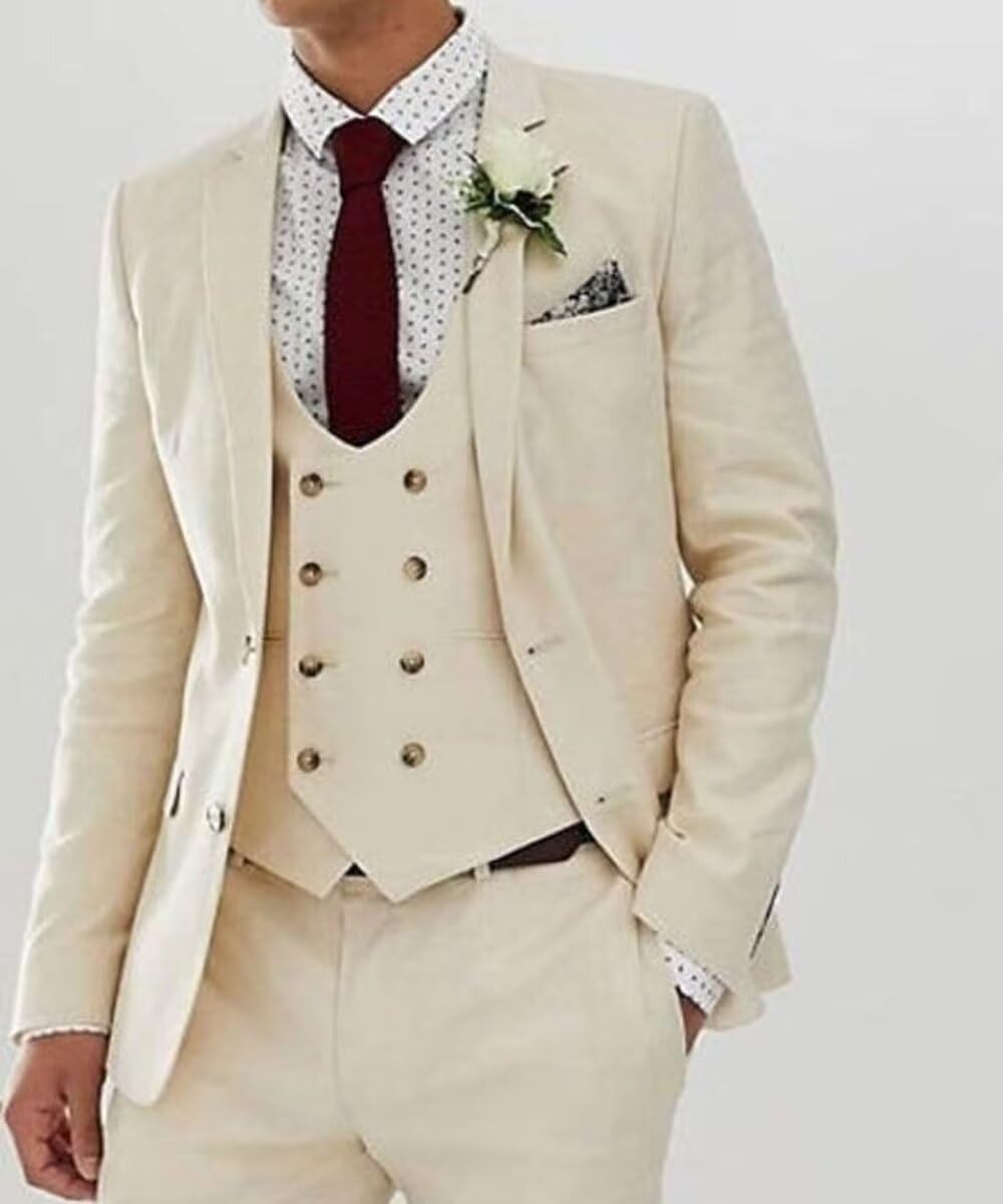 3 Pieces Men's Slim Fit Suit Double Breasted Wedding Suits for Men Blazer Prom Jackets Vests Pants Suits - Image 3