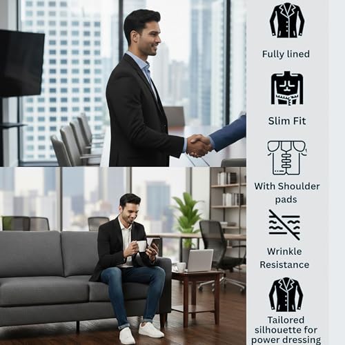 Image of Men's Formal Casual Blazer Slim Fit | Stretchable Fabric | Lightweight Structured Office Wear Coat for Meetings, Interview, Party & Daily Use