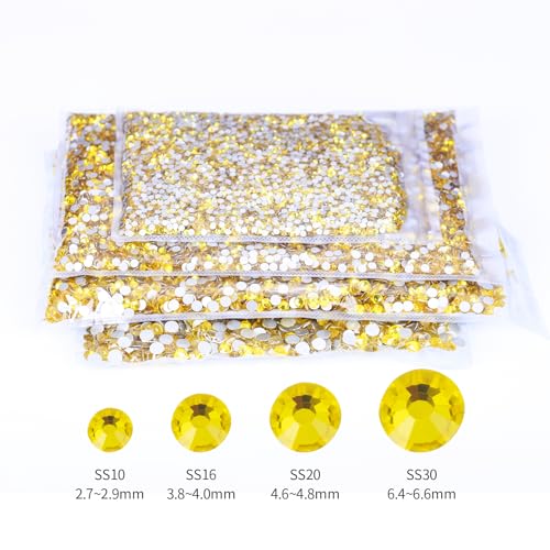 Image of 2000PCS Lemon Yellow Rhinestones Bulk, Flat Back Crystal Glass Stone Round Gems,SS30, 6.4-6.6mm