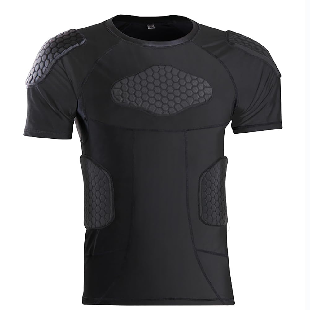 Jellybro Erkek Dolgulu Sıkıştırma Gömlek Göğüs Ribana Koruyucu Erkek Futbol Antrenman Tişörtü Basketbol Futbol Paintball Rugby için