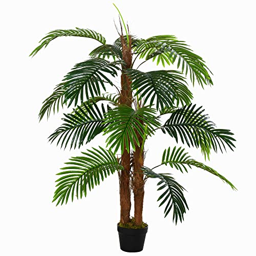Outsunny Planta Artificial Palmera Altura 120 cm Árbol Artificial con 3 Troncos y 19 Hojas para Decoración Hogar Oficina y Exterior Ø16x120 cm Verde