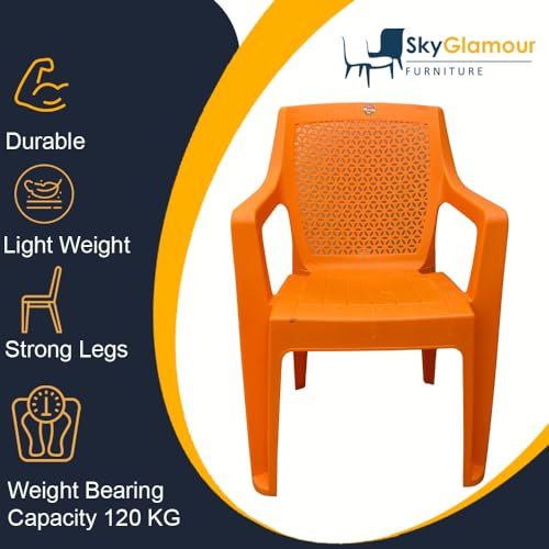Image of SkyGlamour Cello Sonet Plastic Chair | Mid Size Plastic Chair for Home, Living Room, Garden Indoor and Outdoor use |Plastic Chairs Set of 4 (Colour: Orange; Set of 4)
