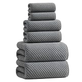 Lanlinshangwu Extra Large Microfiber Bath Towels Set of 6 for Adults, 35″ x 70″, Soft and Super Absorbent, Quick Dry, No Fading and No Lint, Luxury Towel Set for Bathroom, Spa, Gym, Travel - Grey