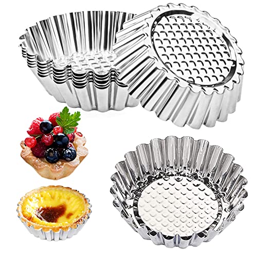 NCOALE Tart Tins, 8PCS Stainless Steel Non Stick Egg Tart Mould