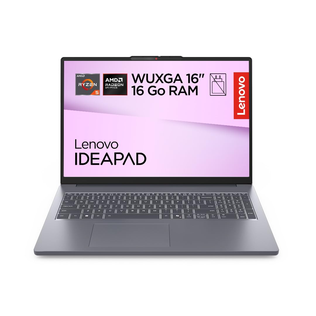 Lenovo IdeaPad Slim 3 16ARP10 - Ordinateur Portable 16'' WUXGA (AMD Ryzen 5 150, RAM 16Go, SSD 512Go, AMD Radeon 660M Graphique, Windows 11 Home) Clavier AZERTY Français - Luna Gris