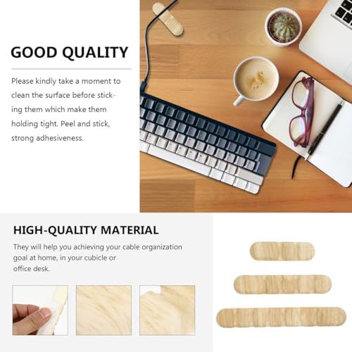 3 piezas Organizadores de cables de silicona con textura de madera para escritorio, impermeables, soportes para cables adecuados para uso en el hogar y oficina miniatura 3