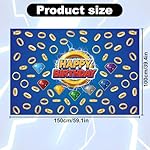 Cartoon Happy Birthday Backdrop, 39.4x59.1in Blue Birthday Banner Backdrop with Gold Ring Print & Colorful Gems Video Game Cartoon Theme Party Supplies Photo Prop and Decorations - Image 2
