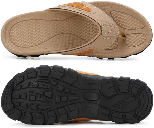 ARRIGO BELLO Mens Flip Flops Leather Sandals Arch Support Beach Thong Flipflops Lightweight Summer Slippers US Size 8-13 - Image 5