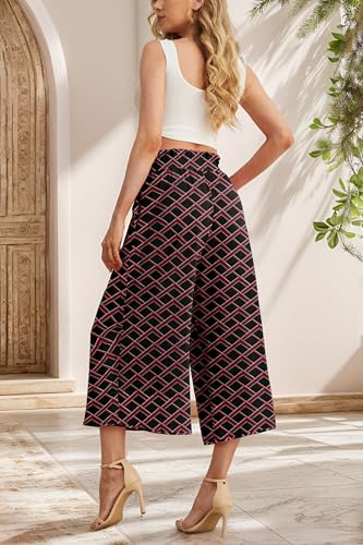 Image of IWOLLENCE Women Flowy Loose Wide Leg Pant Summer Beach Casual Trousers high Waist Adjustable Knot Business Work Casual Pants