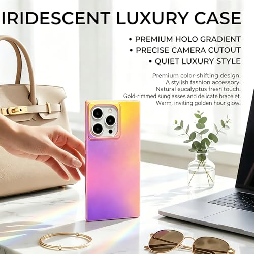Coque iPhone 16 Pro rectangulaire fine souple au fini rose irisé mat laser