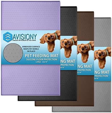 Dog Feeding Mat for Floors Waterproof, Anti-Slip Pet Food Mat with Raised Edges to Prevent Spills, 22" x 14" Tray Designed to Stop Food and Water Bowl Messes, Dishwasher Safe Silicone Dog Bowl Mat