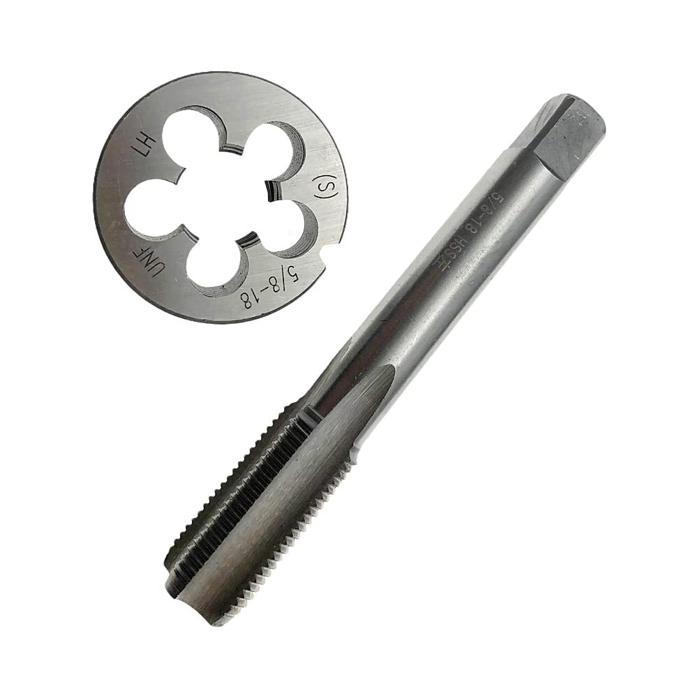 5/8-18 Tap Die Set LH Left Hand 5/8x18 Tap Die Straight Fluted Machine Tool, 5/8 x 18 Tap and Round Die Machine Screw LH 5/8-18 Threading Tool 5/8-18 Thread Tap
