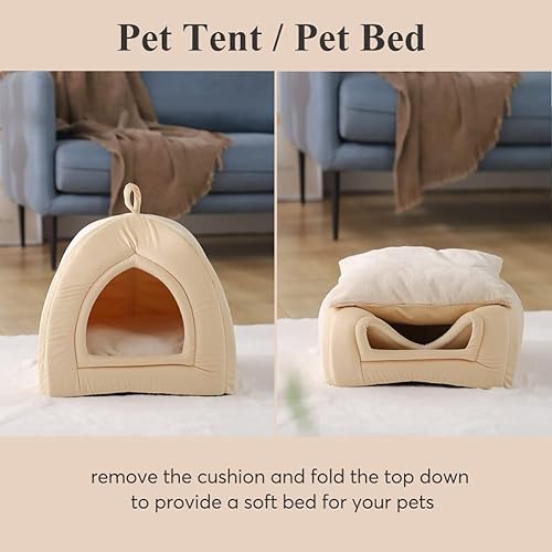 Miniatura 9 de KASENTEX Cama para gatos de interior, casa de gatos 2 en 1, suministros para mascotas para gatos grandes o perros pequeños, cueva de animales,