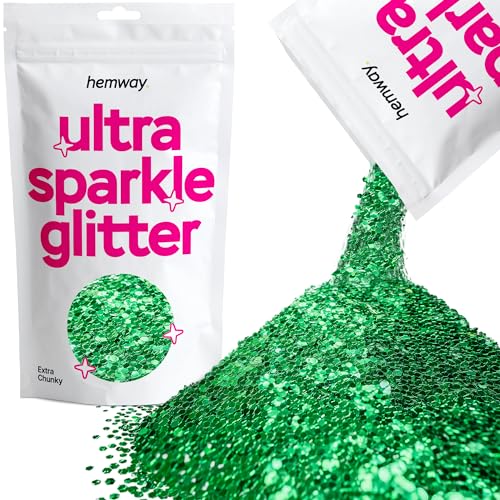 Hemway Ultra Sparkle Glitter Emerald Green 100g Extra Chunky | Glitter for Arts & Craft, Makeup, Nail Art, Crafting, Card Making, Sparkle Decoration