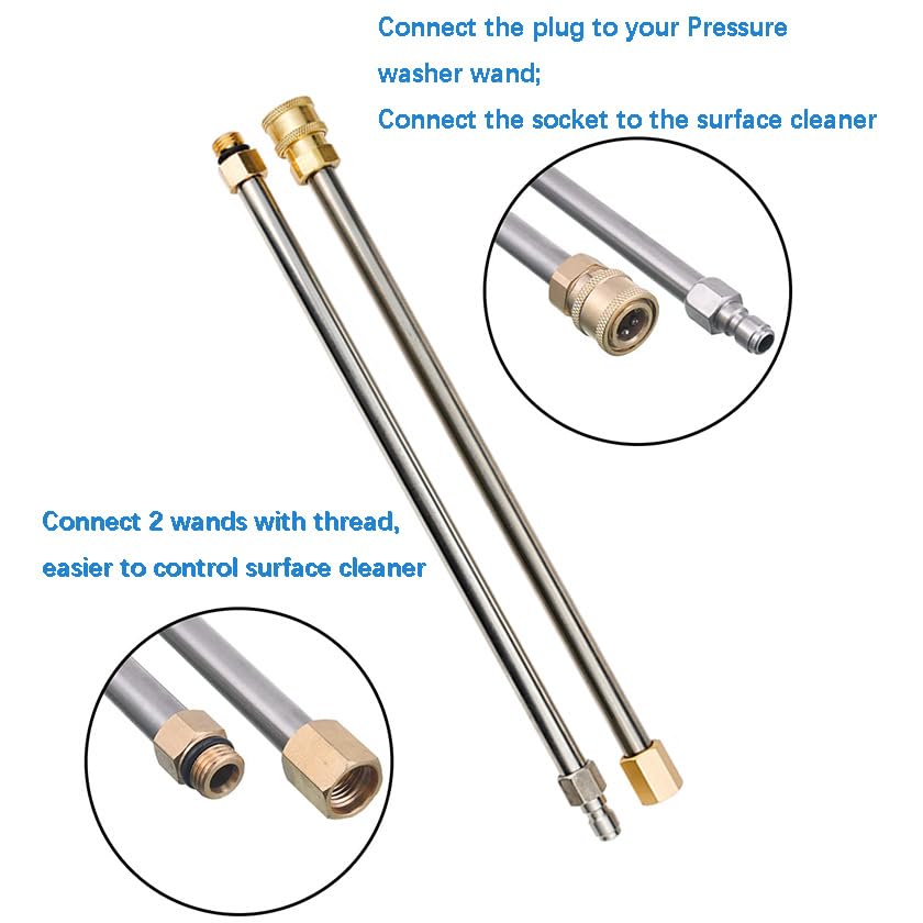 Tool Daily - Limpiador de superficies de 18 pulgadas para lavadora a presión con 4 ruedas, accesorio de lavadora eléctrica de entrada con 2 varitas de extensión y 2 boquillas de repuesto, 3600 PSI,