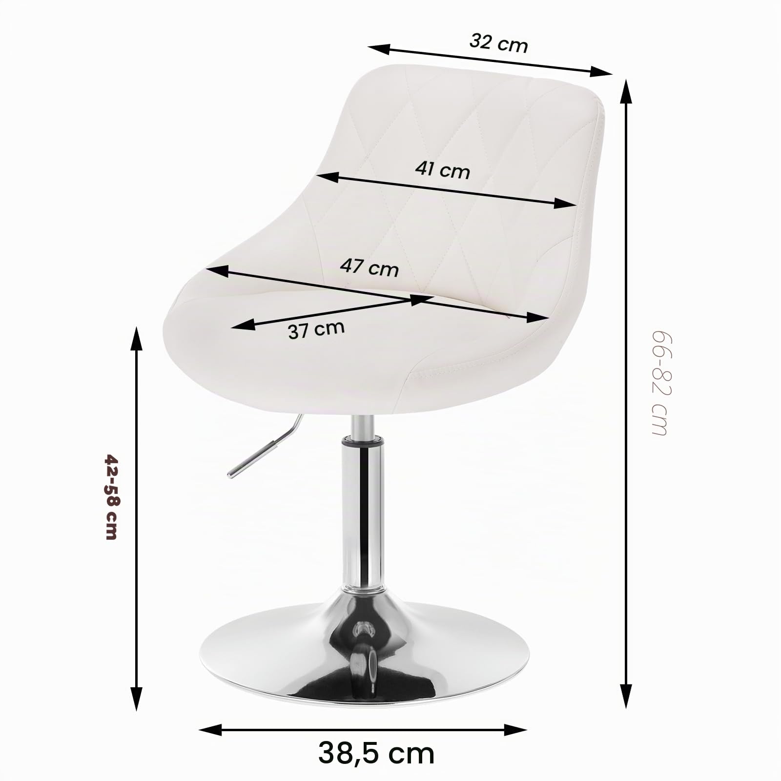 WOLTU Lot de 2 Tabouret de Bar Pivotant et Réglable en Hauteur de 42-58cm, Tabouret de Bistrot en Velours avec Structure Métallique, Blanc, BH241ws-2