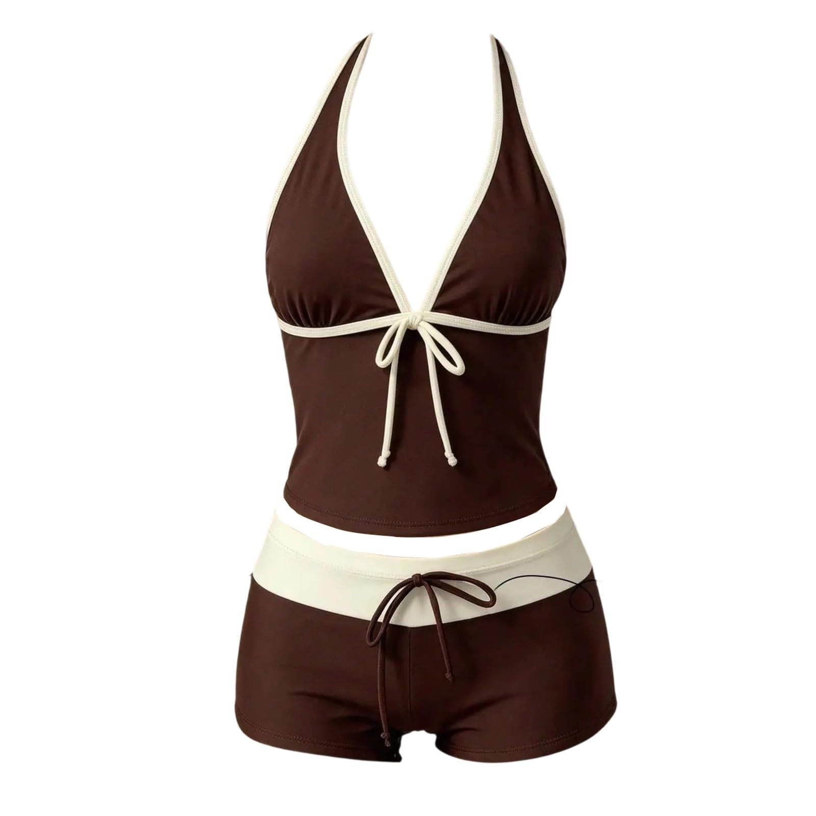 Tankini Y2K Polka Dot Halterneck Top Boyshorts Bikinis Sets for Women UK