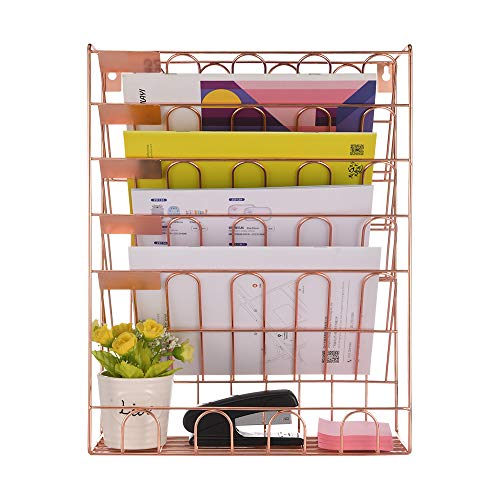 Spacrea-Hanging-File-Holder-Organizer-6-Tier-Wall-Mount-File-Organizer-for-Women-Hanging-Wall-File-for-Office-School-or-Home-Rose-Gold