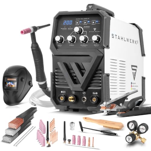 STAHLWERK Poste à souder combiné 2-en-1 AC/DC TIG 200 ST – Kit complet – TIG & MMA (ARC) jusqu'à 200 A, amorçage HF, Hotstart, Anti-Stick, mode 2T & 4T, soudage AC TIG pour aluminium
