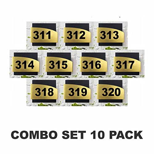 Image of Combo Number Plate | Combo SET311-320(Pack of10)| Laser Cut Acrylic Black and Gold Color Smooth Finish Plate with Double Side Tape on Backside