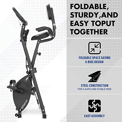 Exercise Bike Stationary Bike Foldable Magnetic Upright Recumbent Portable Fitness Cycle with Arm Resistance Bands Extra-large Adjustable Seat Pulse 3-in-1 Cycling Indoor Trainer for Home(Black) - Thumbnail 7