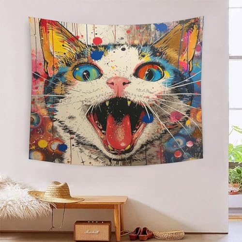 Tapisserie murale chat peint 3D pour habiller un grand mur vide sans peinture ni travaux