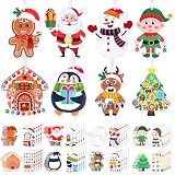 TaoQ C 32 Piezas Kit de Pegatinas Artesanales de Navidad Muñeco de Jengibre Muñeco de Nieve Pingüino DIY Kit de Pegatinas de Papel de Navidad para Decoración Colgante de Regalos Fiesta de Invierno