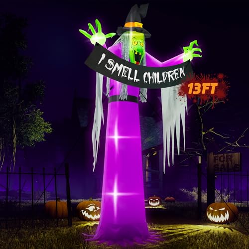 Aufblasbare Halloween-Hexe mit Banner und LEDs, 4 m – Produktansicht 1