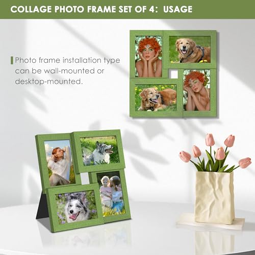 Image of DUENPY 4x6 Collage Frame Tempered Glass For 4 4x6 Photos Green | Premium Tempered Glass Provides Clear Vision, Ideal Decor to Arrange Your Warm Family Photos At Home