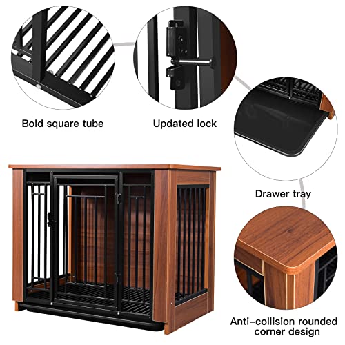 Wooden Dog Crate Furniture Style 32'', Decorative Dog Kennels End Table Wire Door with Lock Small Animal House with… - Image 3