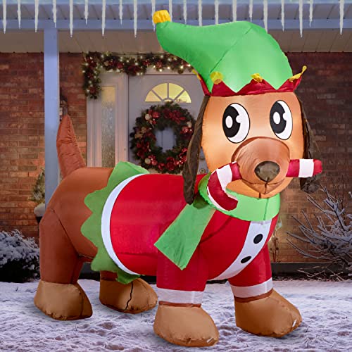 Joiedomi 183cm Chiot Gonflable de Noël Tenant Une Canne à Sucre d'orge - Décoration Gonflable en Plein air avec LED intégrées - pour fête de Noël, intérieur et extérieur - Cour, Jardin, pelouse