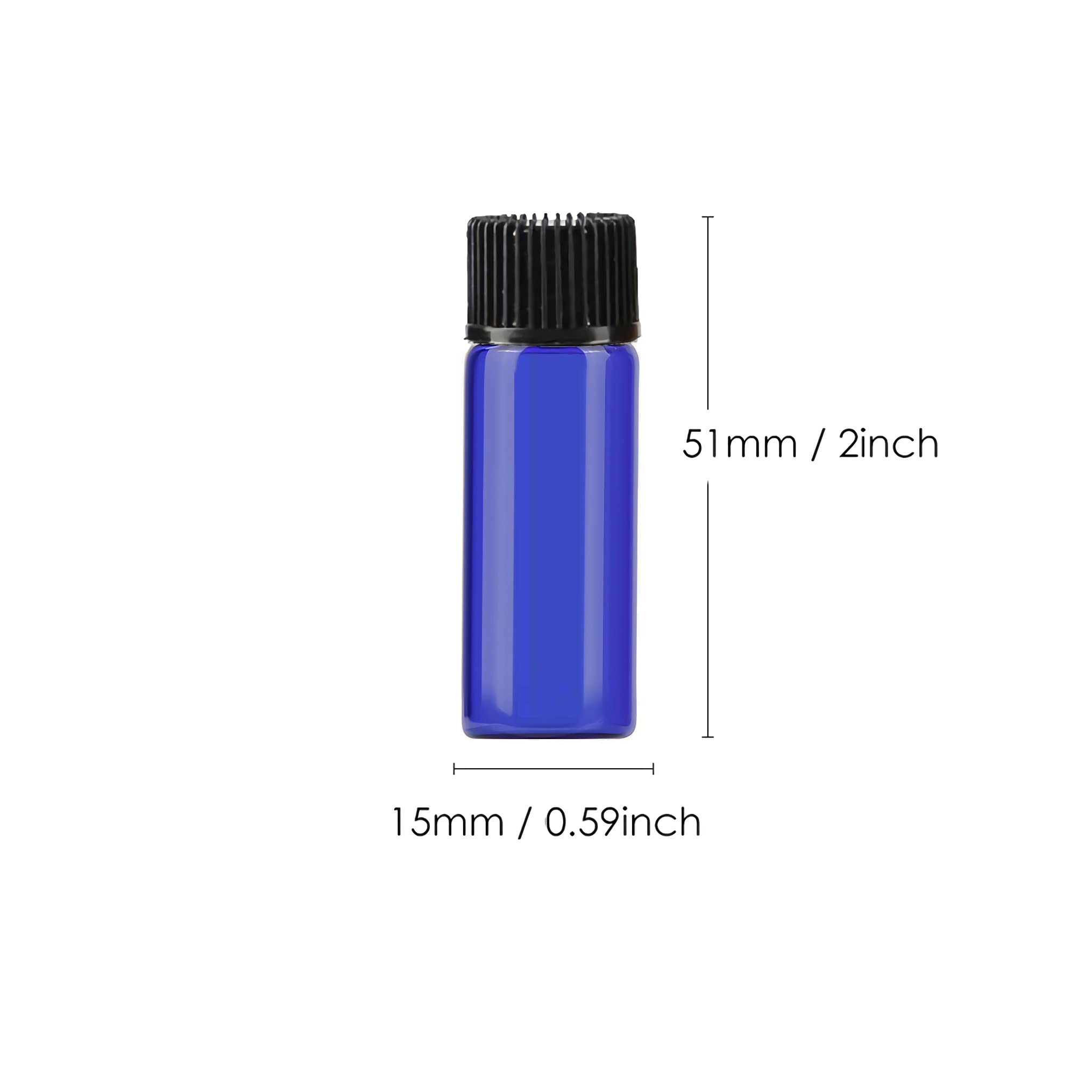 200 Stück Kleine Leer 5ml Blauglas Flasche mit Öffnungsreduzierer, Braun Tropfflasche mit Schwarz Schraubverschluss Glasflaschen für Ätherisches Öle Essenzen Aromatherapie