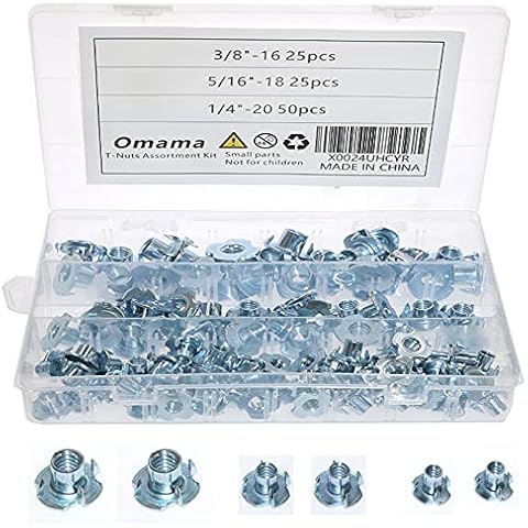 T-Nut 1/4"-20,5/16"-18, 3/8"-16, (100 Pack) 4 Pronged Tee Nut Assortment Kit,for Rock Climbing Holds, Wood, Cabinetry, etc. Cover