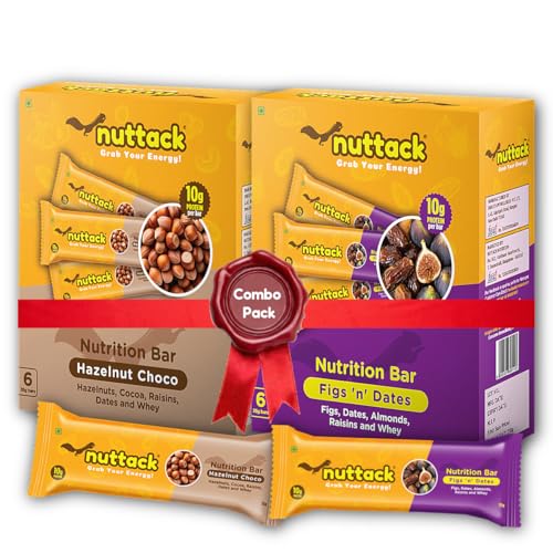 Nuttack Figs 'n' Dates and Hazelnut Chocolate Protein Bar Combo | 10g Whey Protein | Energy Bars | No Refined Sugar, No Maida, No Palm Oil | Nutrition Bars | Healthy Snack | 35g × 6 Pack-image-35