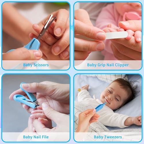 Image of Baby Care Kit - 10-in-1 Newborn Grooming & Health Set for Infants - Baby Nail Clippers, Hair Brush, Comb, Nasal Aspirator & More - BPA-Free, Safe for 0+ Months (Blue)