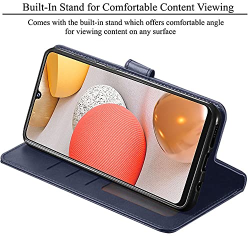 Image of TheGiftKart Flip Back Cover Case for Samsung Galaxy M42 5G | Dual-Color Leather Finish | Inbuilt Stand & Pockets | Wallet Style Flip Back Case Cover for Samsung M42 5G (Faux Leather, Blue & Brown)