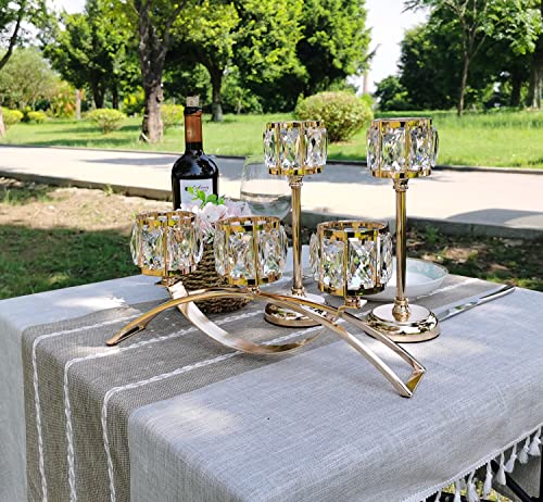 Kehail 3 Arms Crystal Candle Holders, Arch Candlestick Table Candelabras Centerpieces For Wedding, Dinning Room, Cabinet Ornaments, Home Decoration, Gift (3-Arm Arched Set, Gold) #TOP2