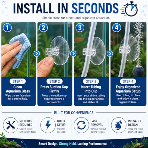 Image of VAYINATO Aquarium Airline Tubing Suction Cup Transparent, 10 Pcs - Fish Tank Air Hose Suction Cup Holder Connector - Aquaculture Aeration Setup Accessories by Petzlifeworld