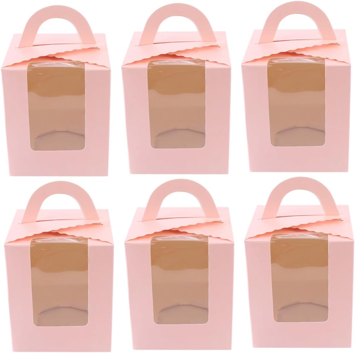 50pcs Pink Single Muffin Cupcake Container with Window and Handle Food-grade Paper Cake Box for Party and Wedding Dessert Packaging