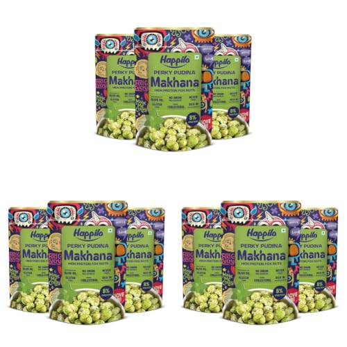 Image of Happilo Premium Super Snack Makhana Perky Pudina 55g (Pack of 9) | Roasted Foxnuts, Phool Makhana | Healthy Snacks | Low Calorie, Vegan & Tasty
