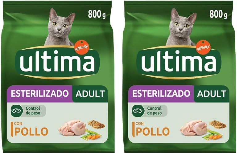 Ultima Pienso para Gatos Esterilizados Adultos con Pollo y Cebada, 800g (Paquete de 2)