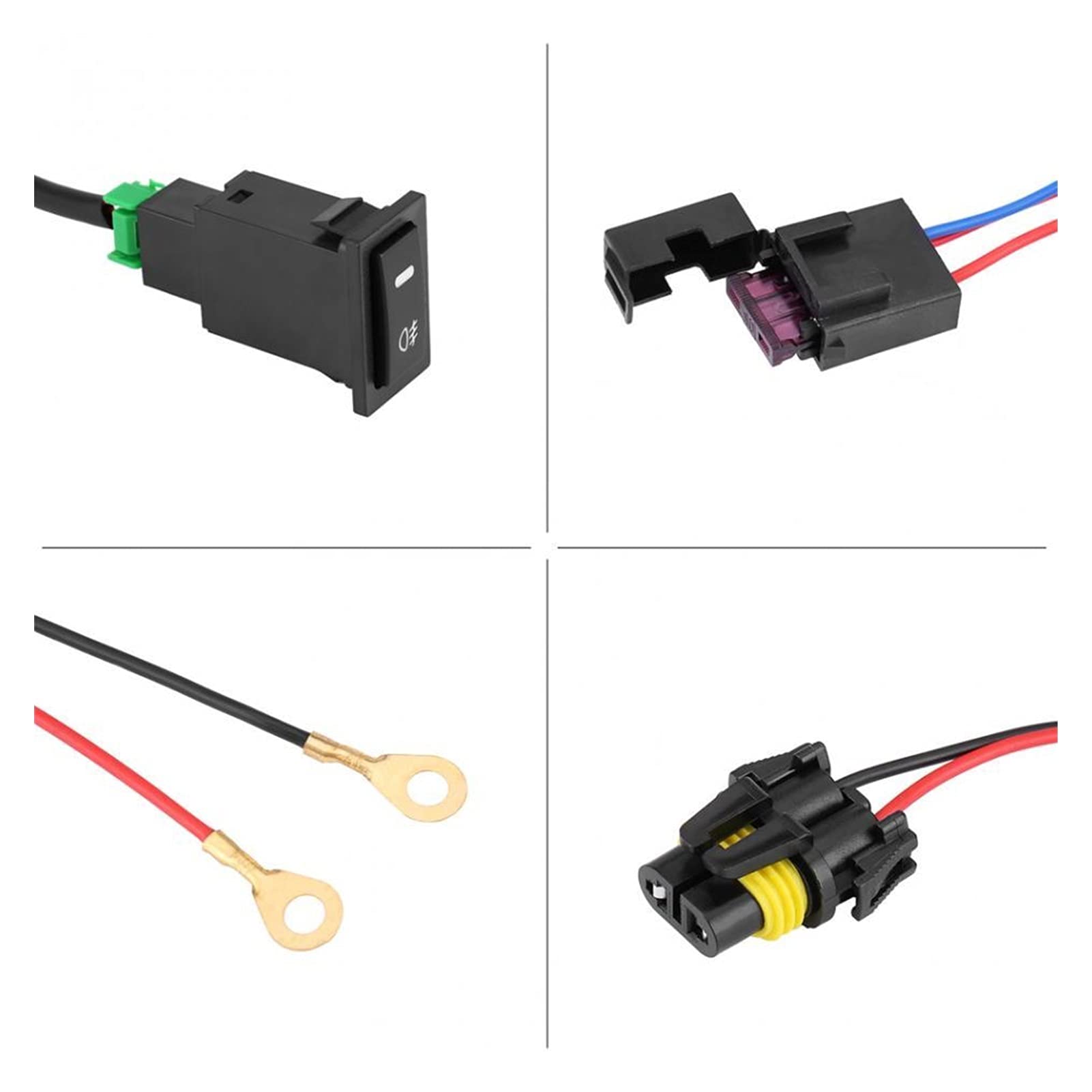 BOROCO Relaiszekering voor mistlampen, 12 V, universele auto-led-mistlampen, schakelaar, aan/uit kit, relais, zekering, bedrading
