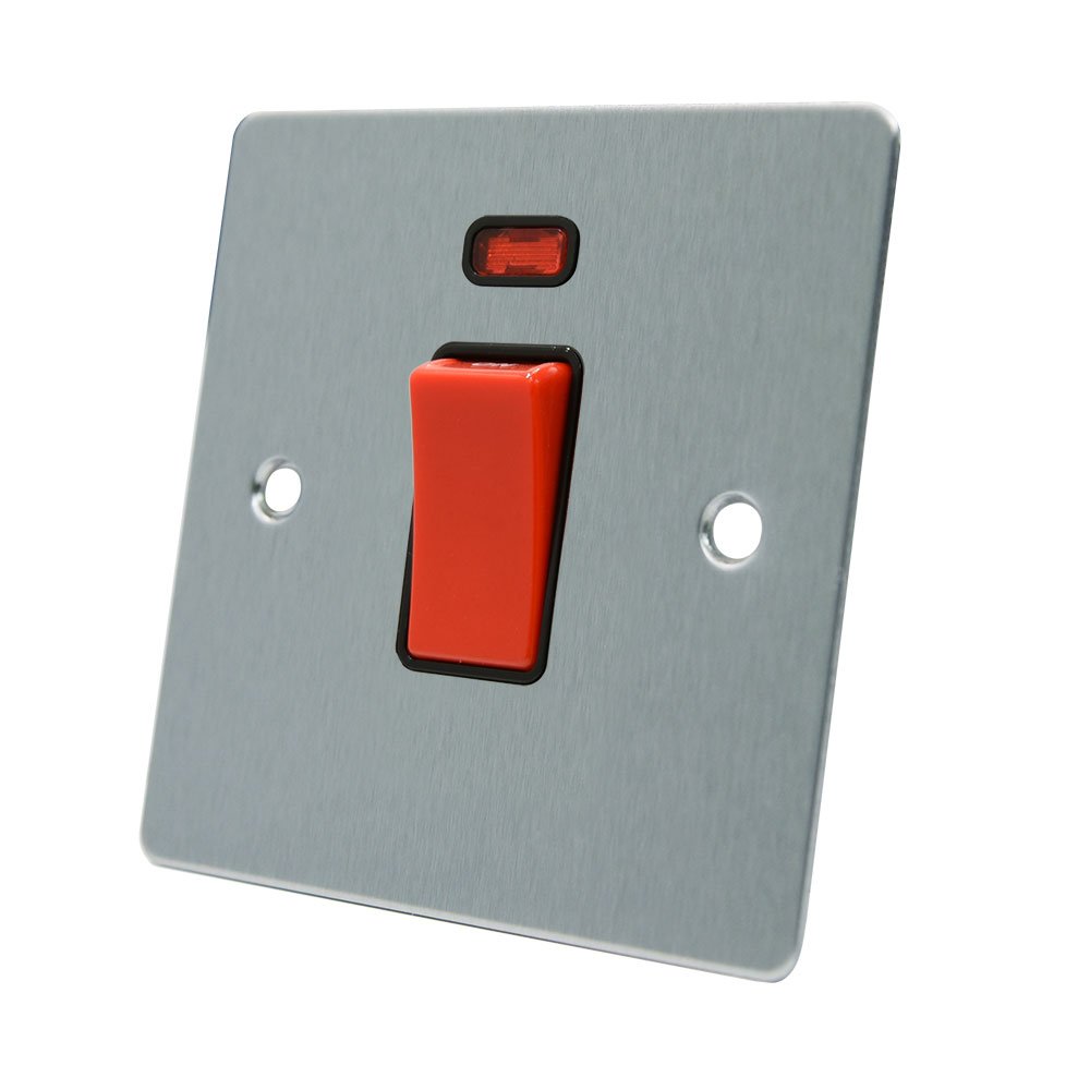 Alliance Electrical Black Aet Fsccswbl 45 A 1-Gang Satin Chrome Flat Dp Cooker Switch W/Neon Indicator With Insert