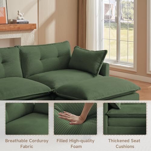 Image of Amsleekey 76.5 inch L-Shaped Modular Sectional Sofa, Green Corduroy