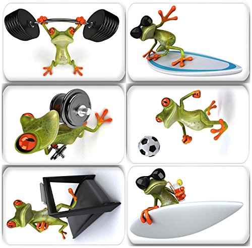 Merchandise for Fans Lustiger 3D Frosch als Sportler - 6 rechteckige Kühlschrankmagnete 7X 4,5 cm - 02 für Memoboard Pinnwand Magnettafel Whiteboard