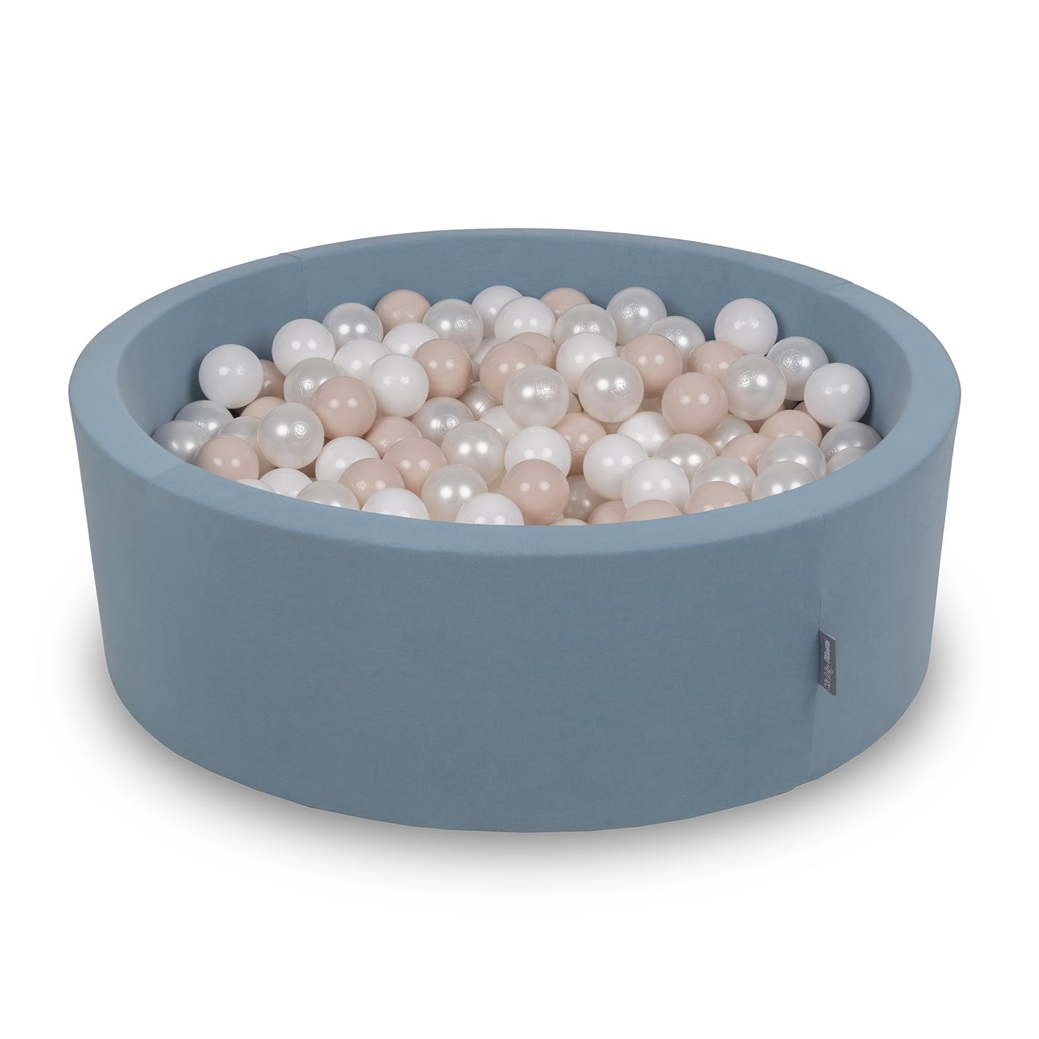 KiddyMoon Soft Ball Pit Round 90X30cm/300 Balls ∅ 7Cm/2.75In For Kids, Foam Ball Pool Baby Playballs, Blue: Pastel Beige/White/Pearl — image 1