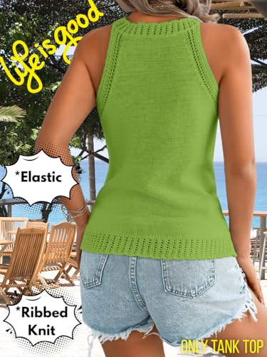 Image of ChiaoLezhee Women's Summer Knit Tank Tops, Racerback High Neck Lightweight Sweater Vest, Dressy Casual Outfits